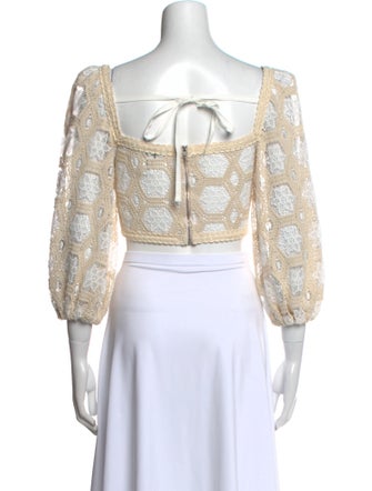 PatBO Lace Pattern Square Neckline Crop Top