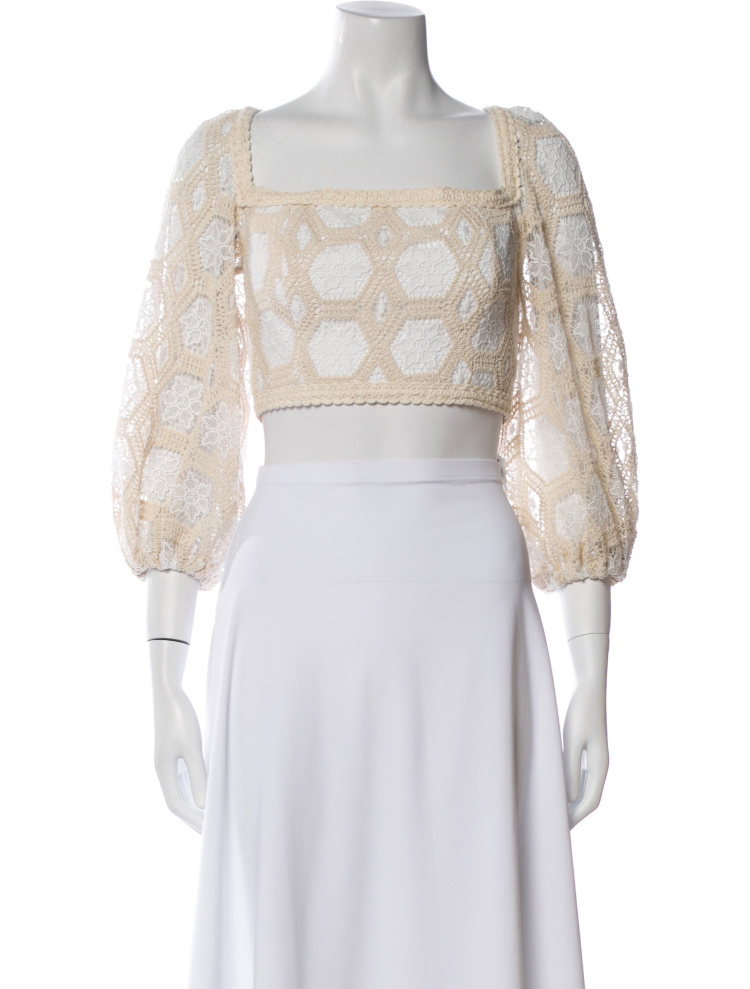 PatBO Lace Pattern Square Neckline Crop Top