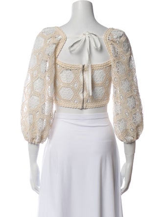 PatBO Lace Pattern Square Neckline Crop Top