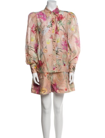 PatBO Floral Print Pleated Accents Short Set