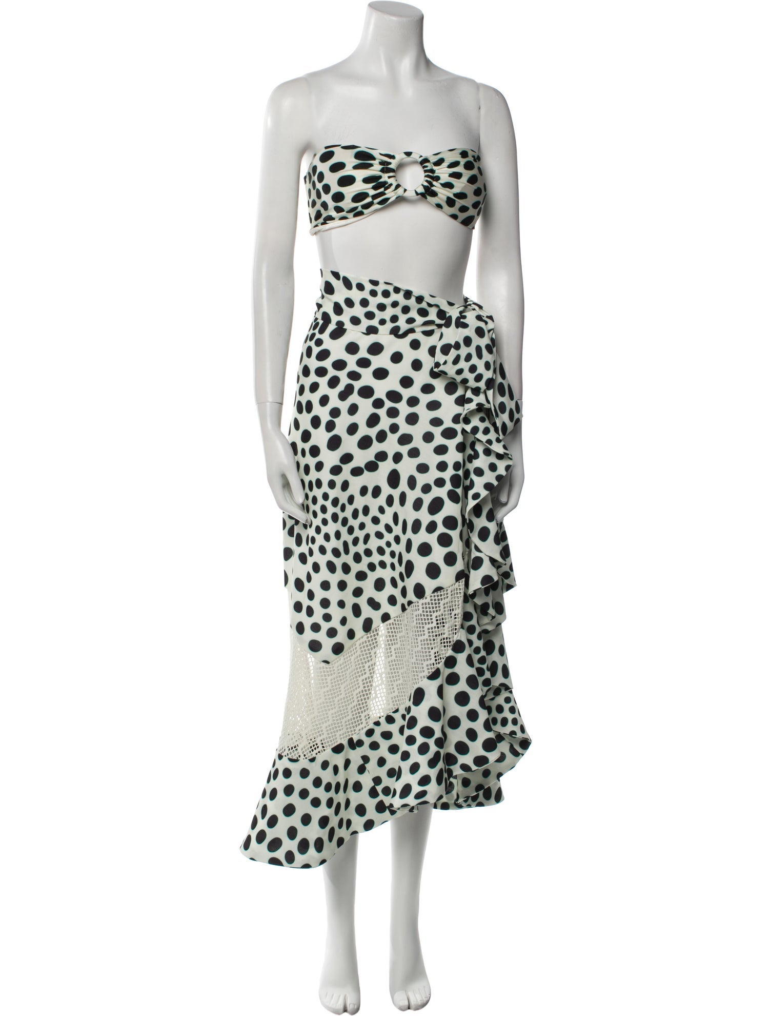 PatBO Polka Dot Print Cutout Accent Skirt Set