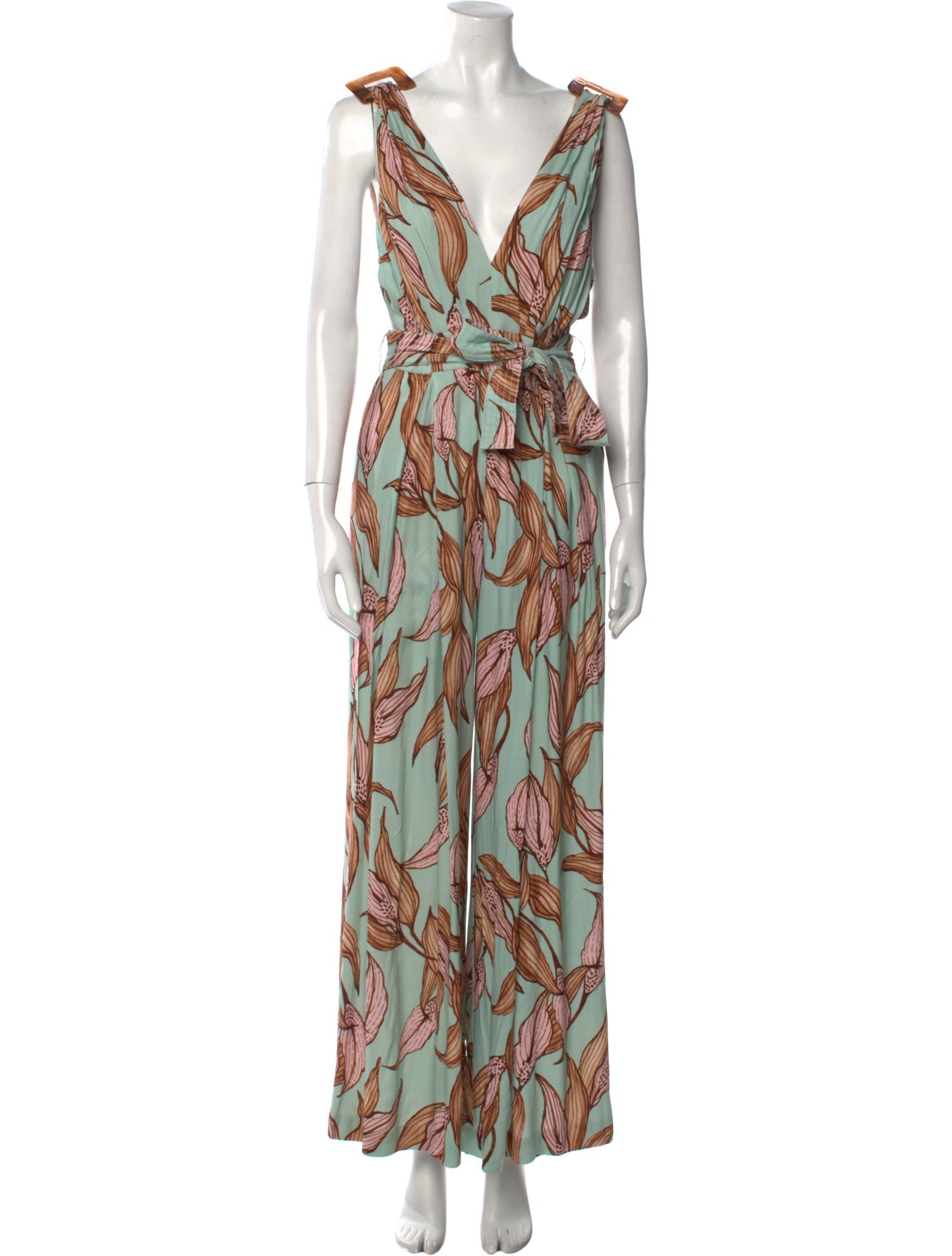PatBO Printed Plunge Neckline Jumpsuit