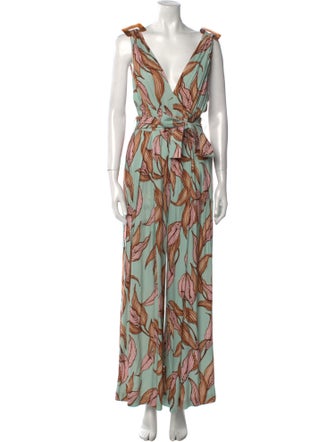 PatBO Printed Plunge Neckline Jumpsuit