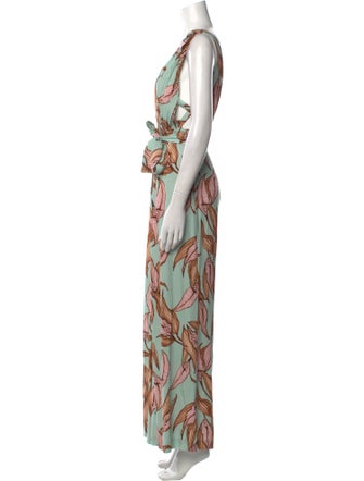 PatBO Printed Plunge Neckline Jumpsuit
