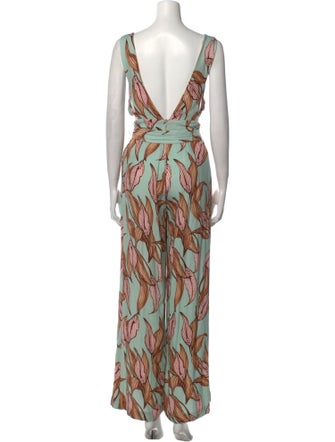 PatBO Printed Plunge Neckline Jumpsuit