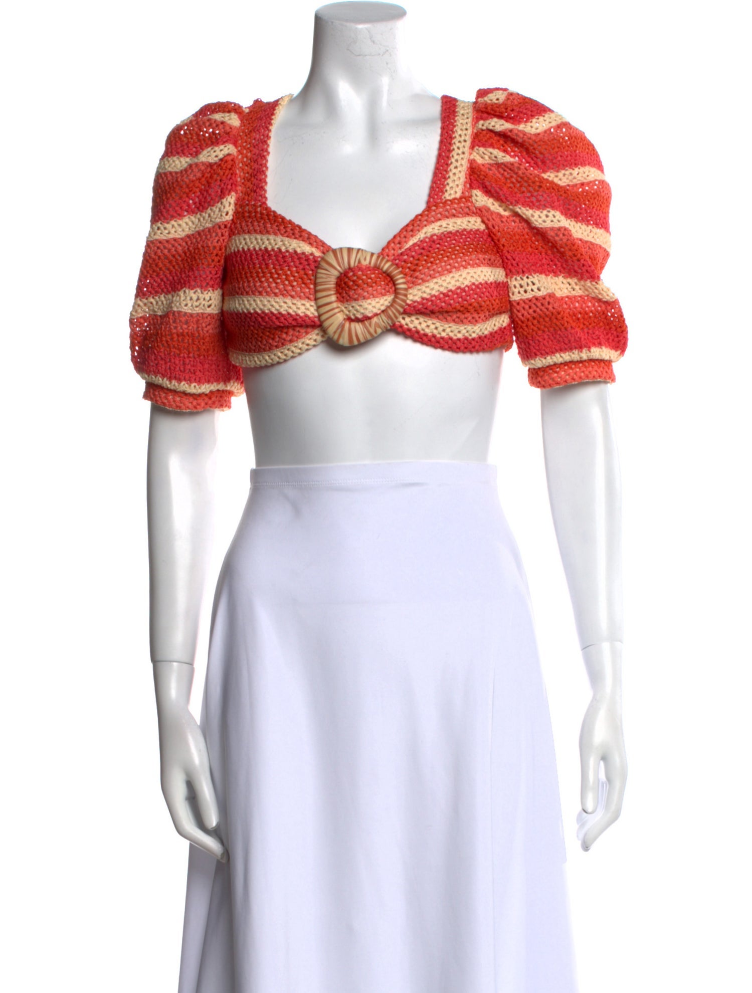 PatBO Striped Square Neckline Crop Top