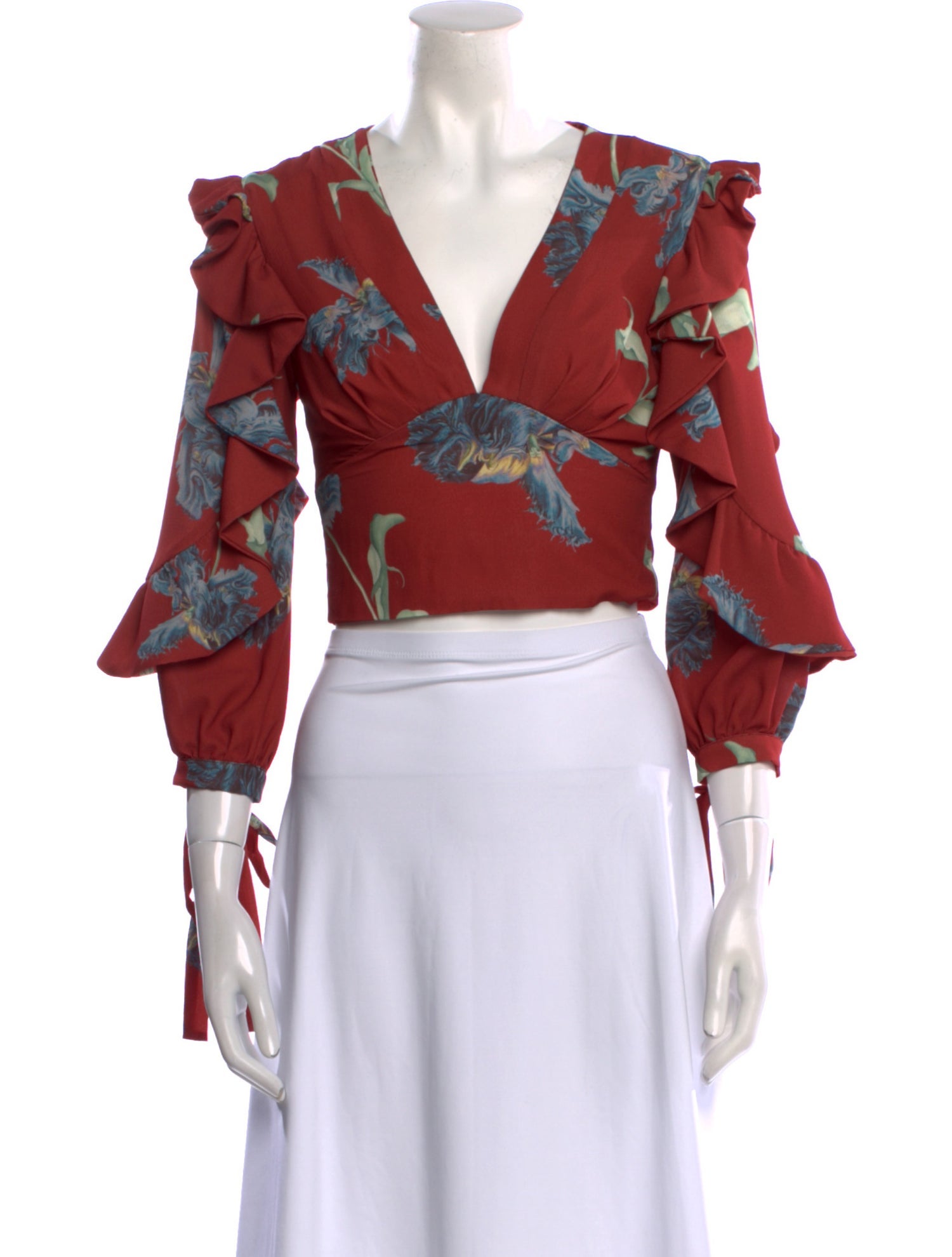 PatBO Floral Print V-Neck Crop Top