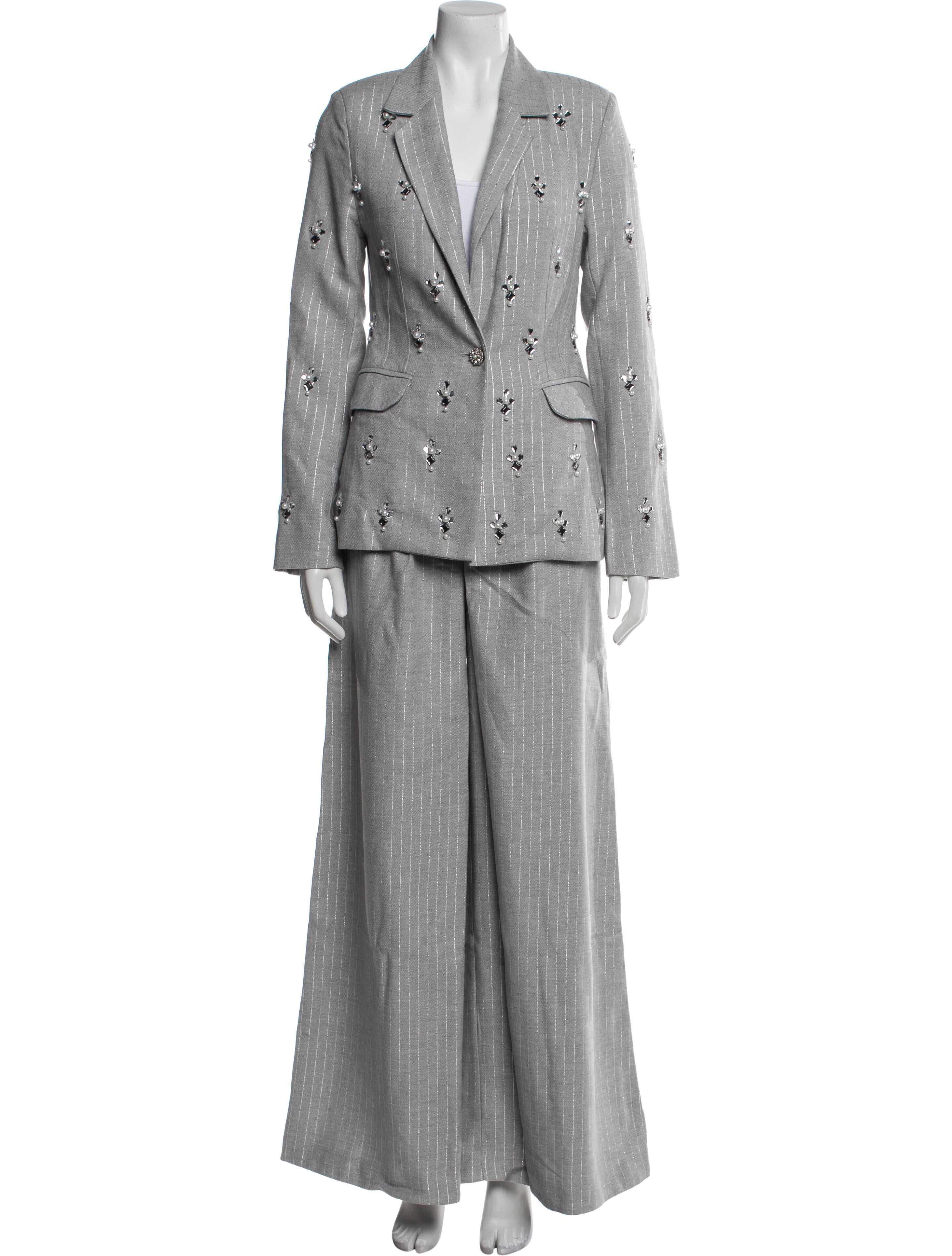 PatBO Striped Crystal Embellishments Pantsuit