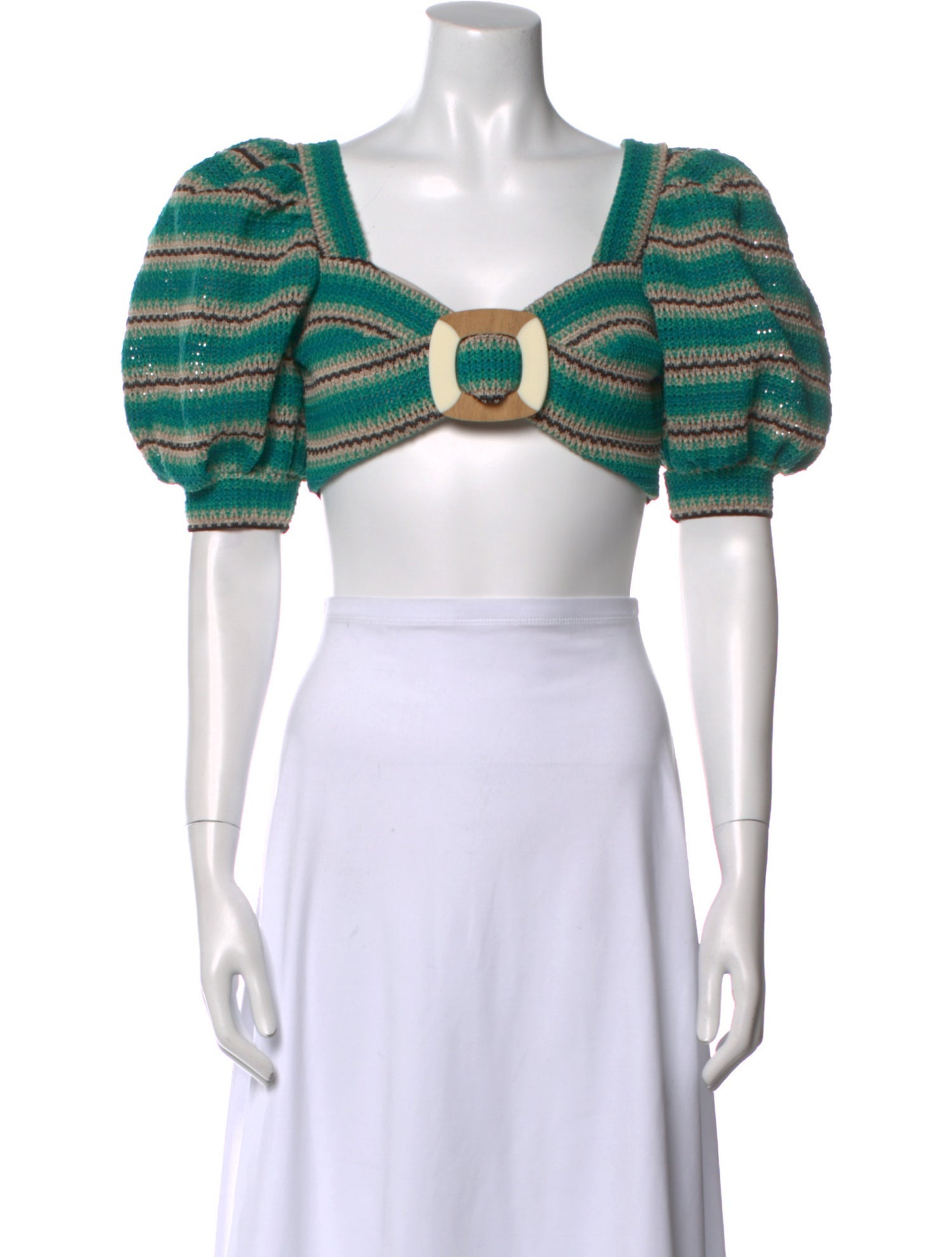 PatBO Striped Square Neckline Crop Top