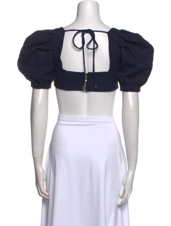 PatBO Square Neckline Short Sleeve Crop Top