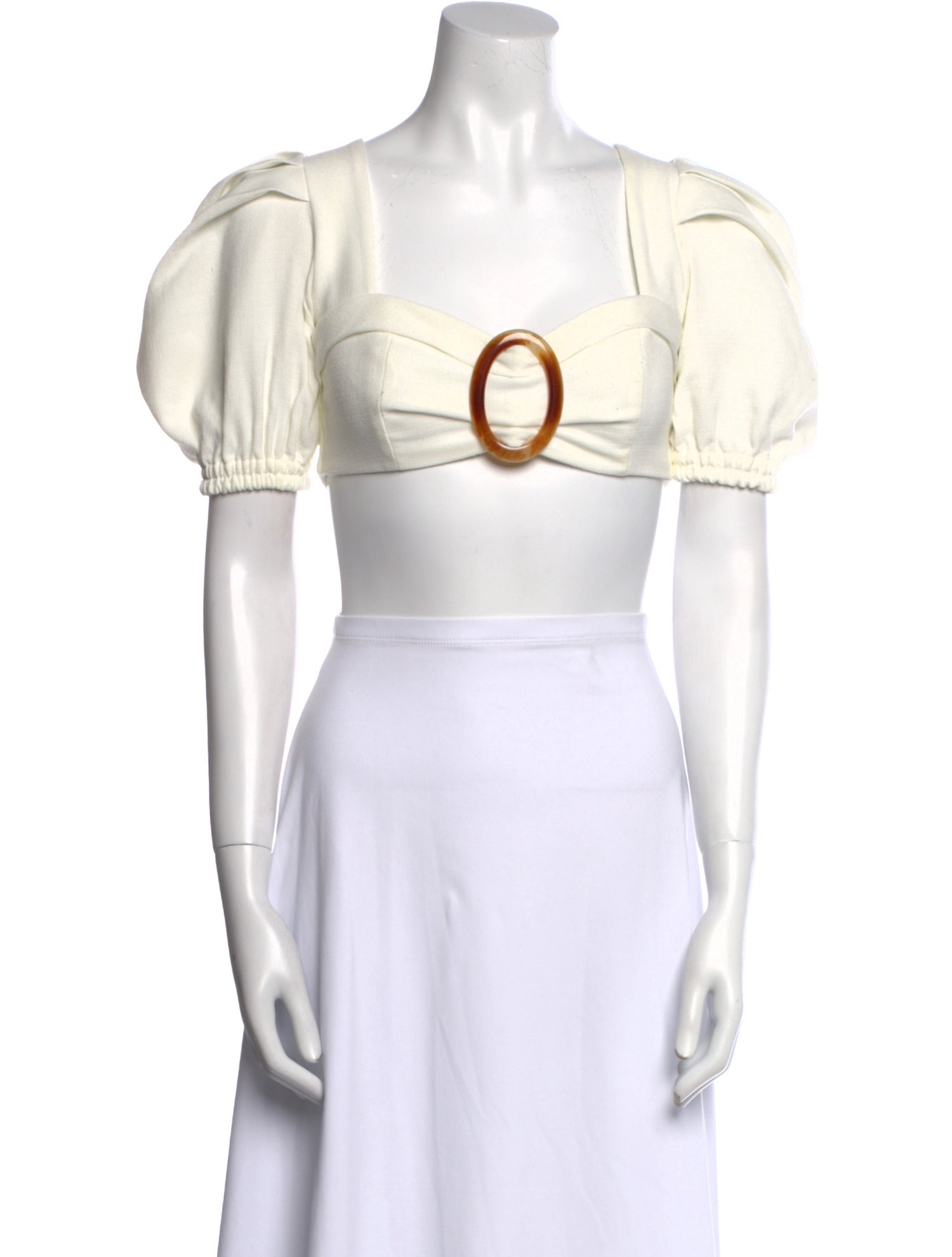 PatBO Square Neckline Short Sleeve Crop Top