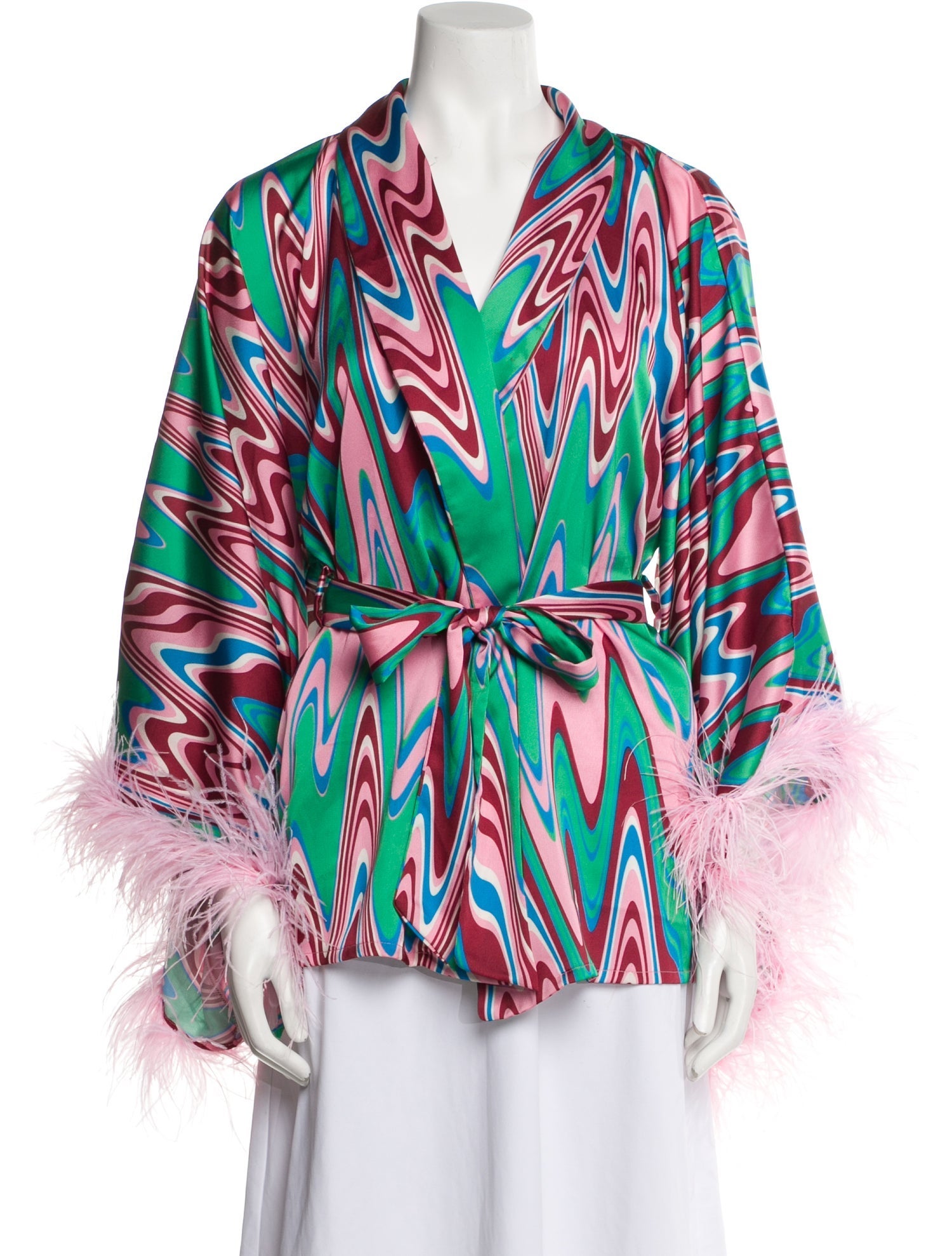 PatBO Printed Feather Trim Robe