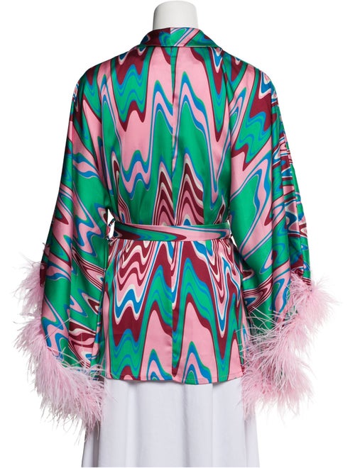 PatBO Printed Feather Trim Robe