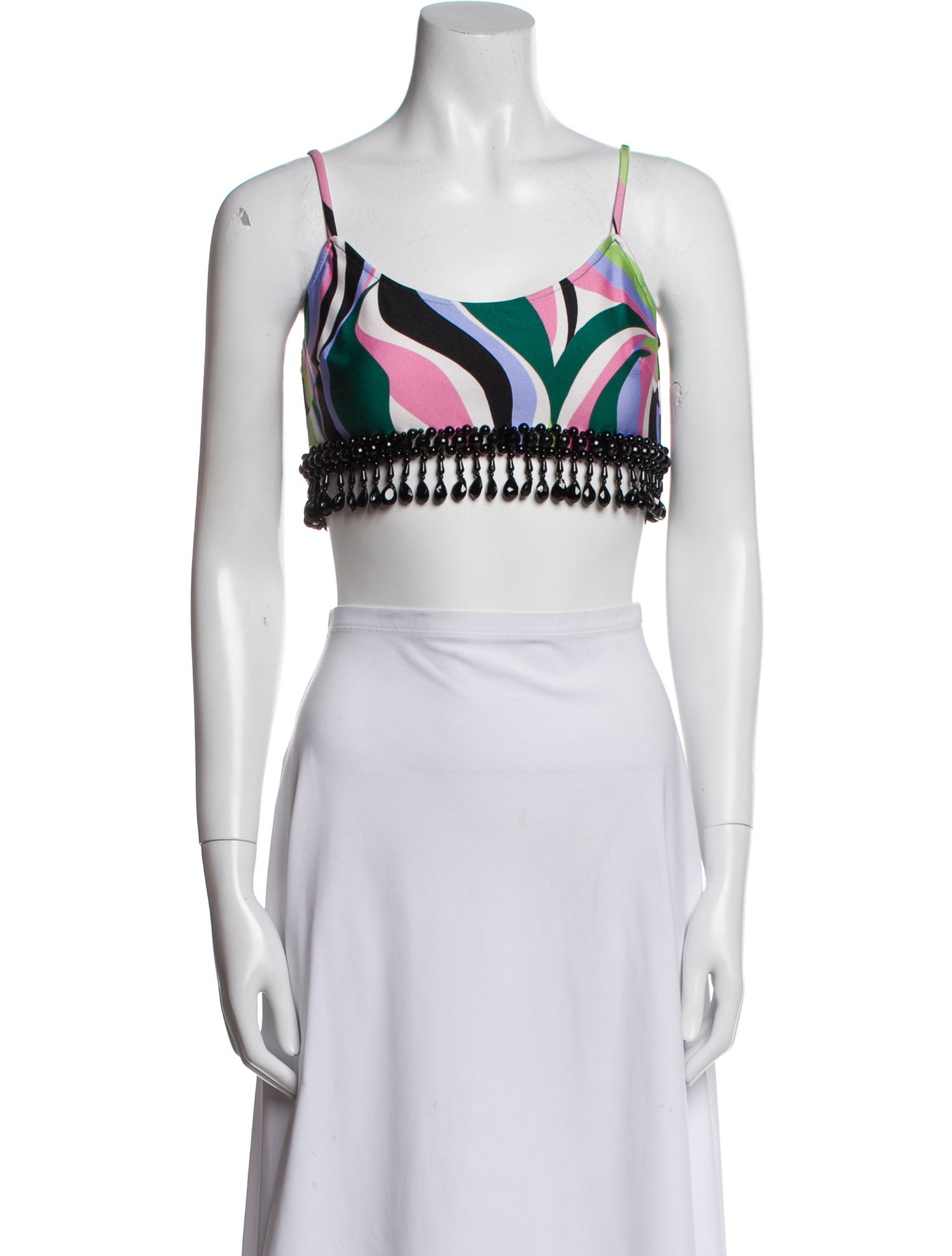 PatBO Printed Scoop Neck Crop Top