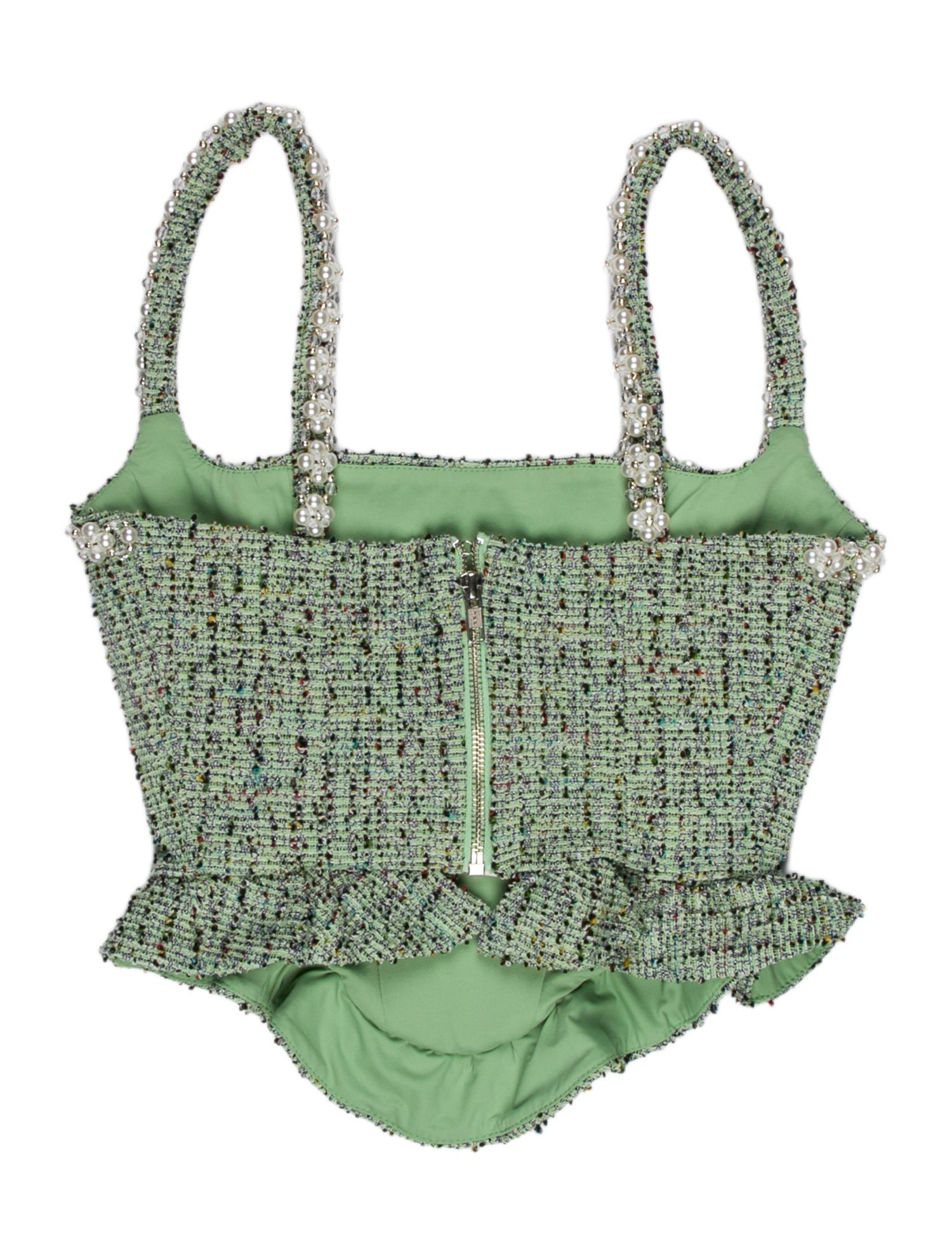 PatBO Tweed Pattern Square Neckline Crop Top