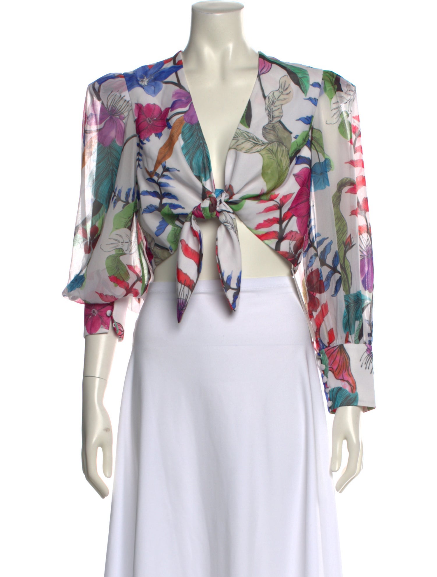 PatBO Floral Print V-Neck Crop Top