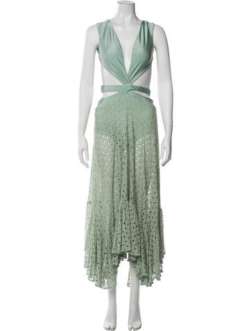 Pre-owned Patbo V-neck Mini Dress In Green
