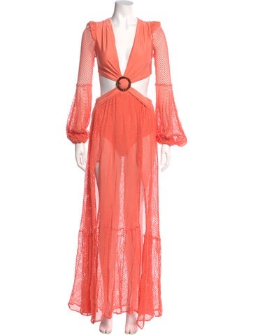 Pre-owned Patbo V-neck Long Dress In Orange