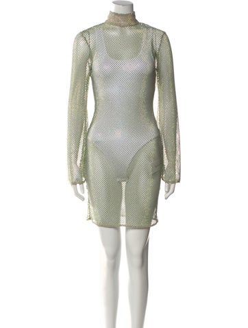 Pre-owned Patbo Turtleneck Mini Dress In Green