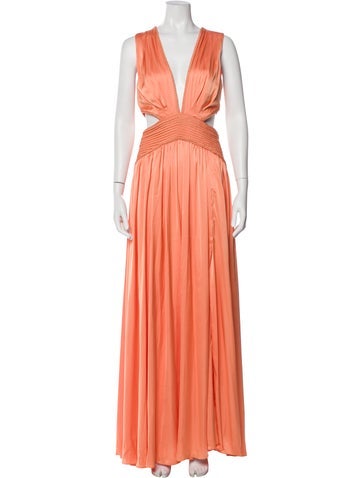 Pre-owned Patbo V-neck Long Dress In Orange
