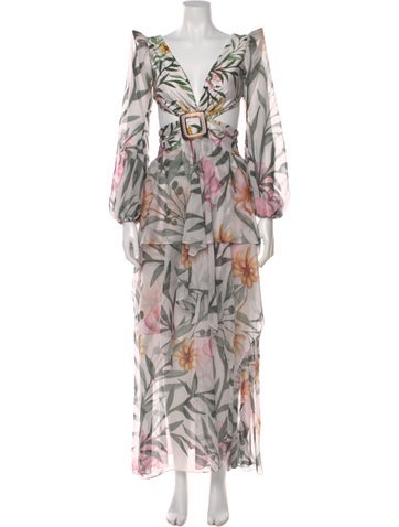 Pre-owned Patbo Floral Print Long Dress In White