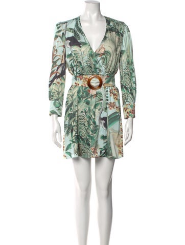Pre-owned Patbo Printed Mini Dress In Green