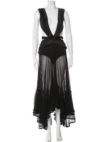 Pre-owned Patbo V-neck Long Dress In Black
