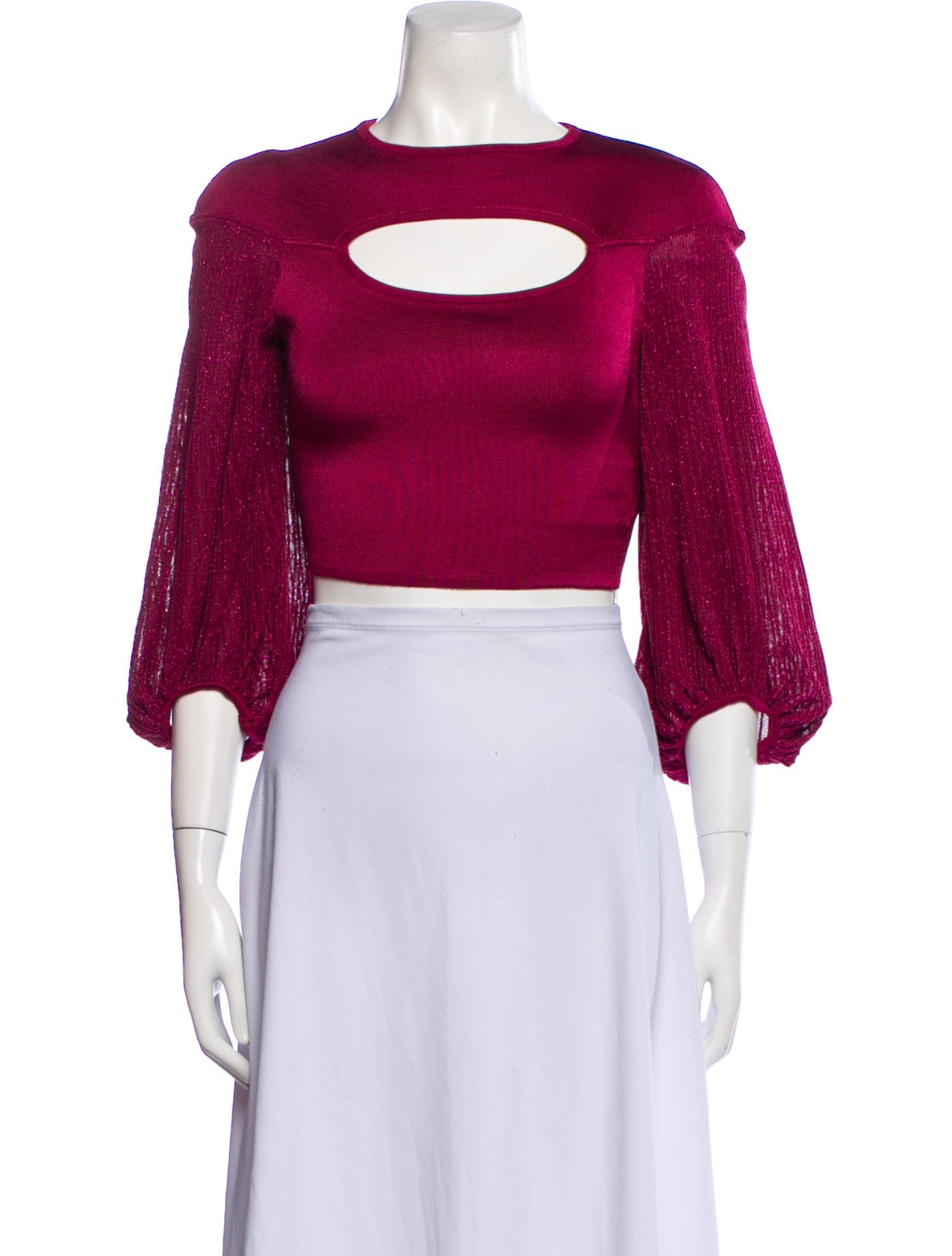 Paola Bernardi Bateau Neckline Three-Quarter Sleeve Crop Top