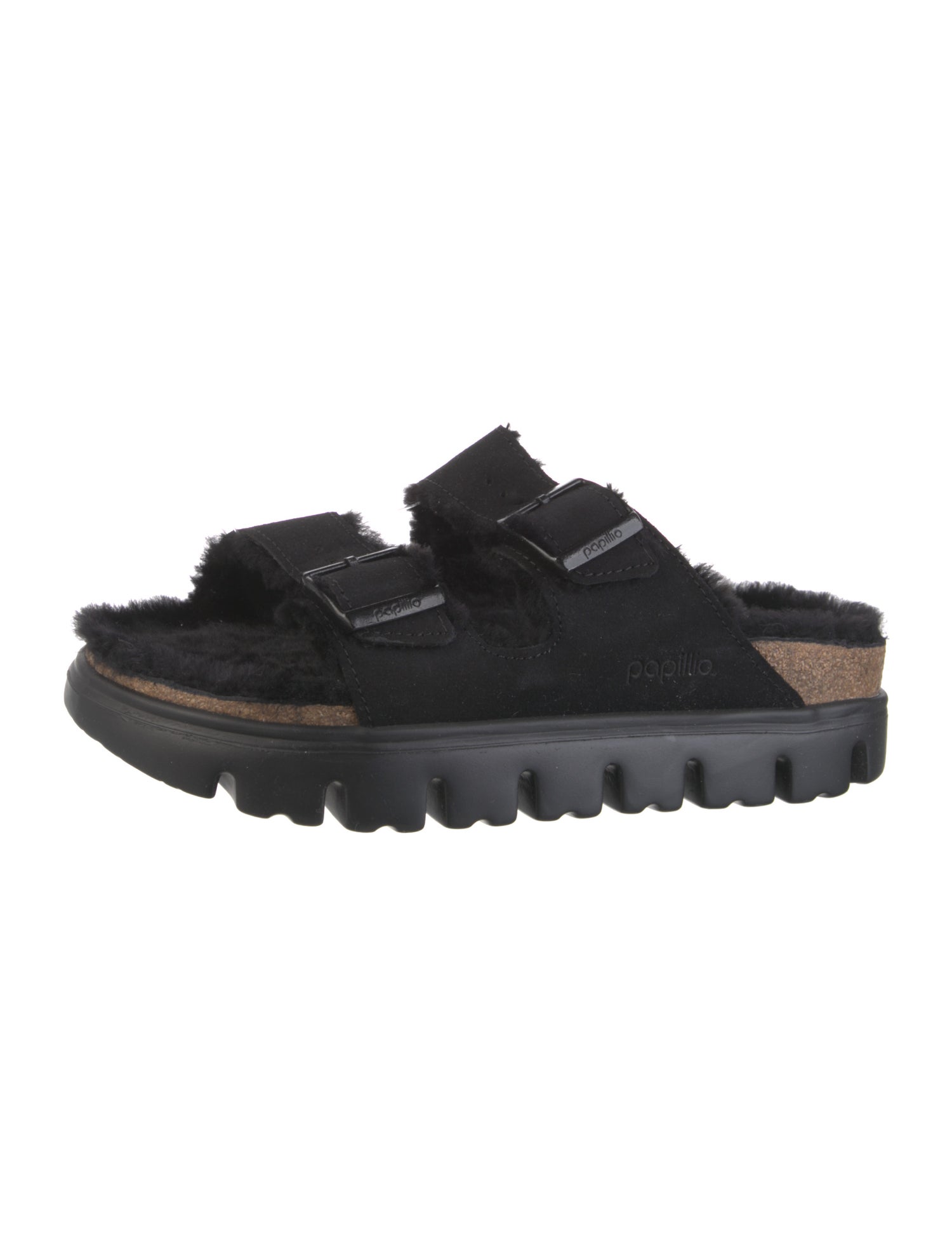 Papillio x Birkenstock Suede Faux Fur Trim Slides