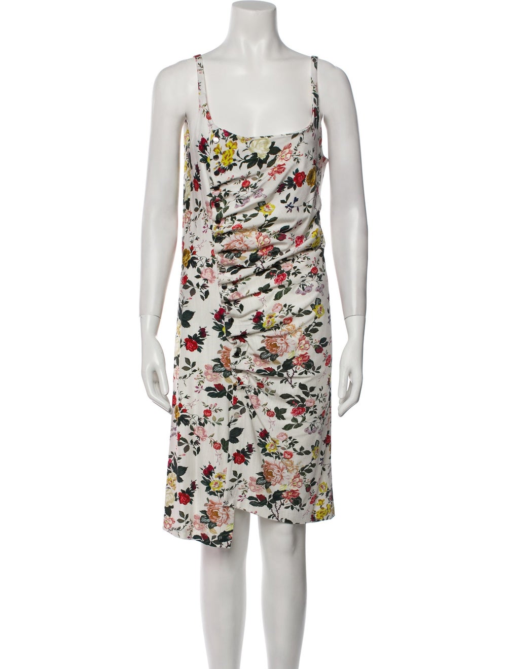 Paco Rabanne Slip Dress Grey Floral Print Pleated Accents Sleeveless with Square Neckline