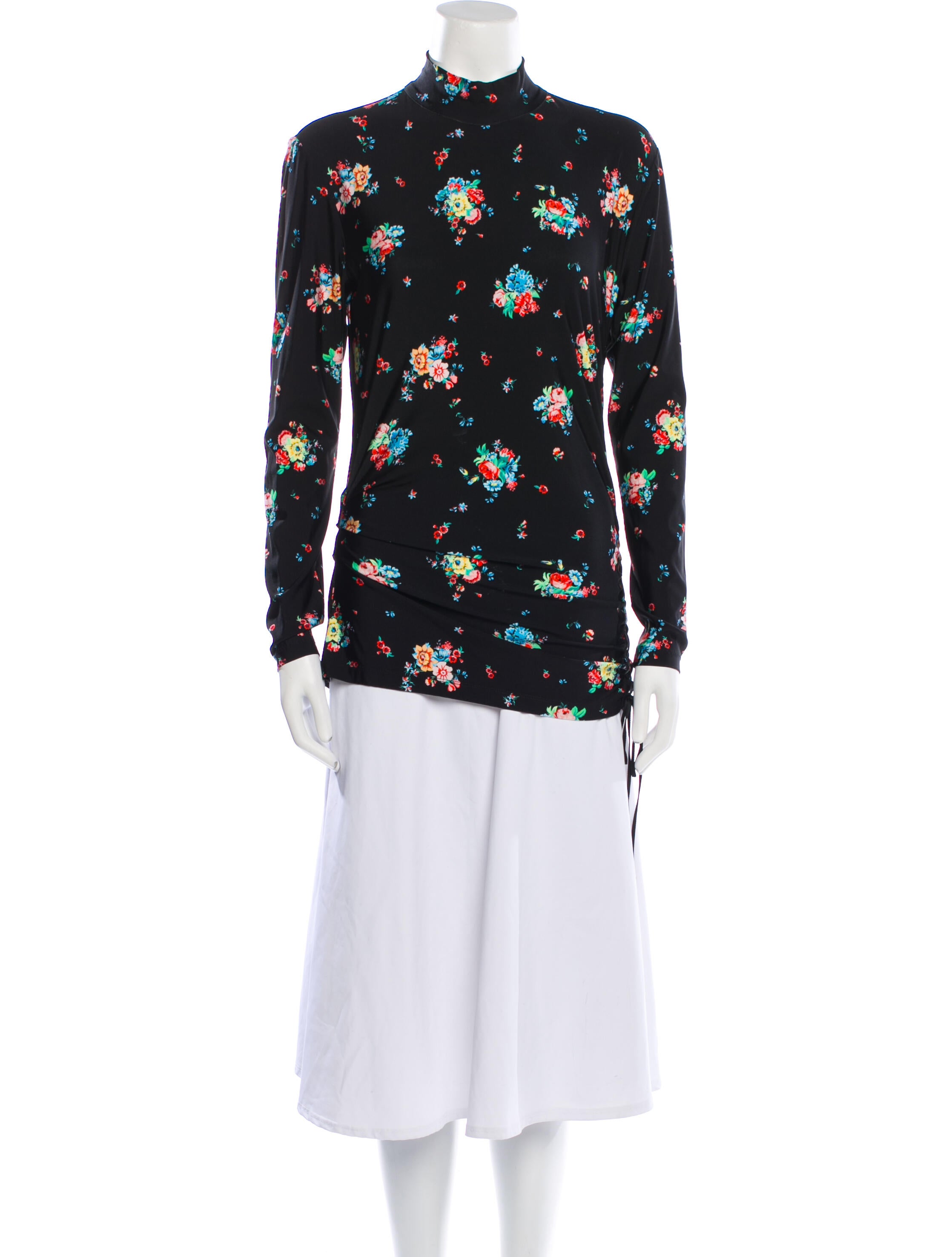 Paco Rabanne Floral Print Mock Neck Button-Up Top