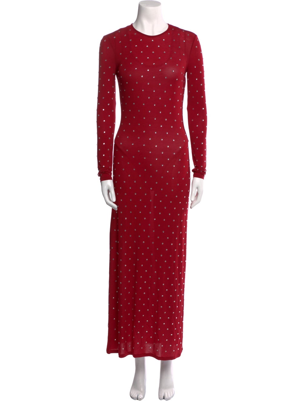 Paco Rabanne Silk Evening Gown Red Polka Dot Print Long Sleeve