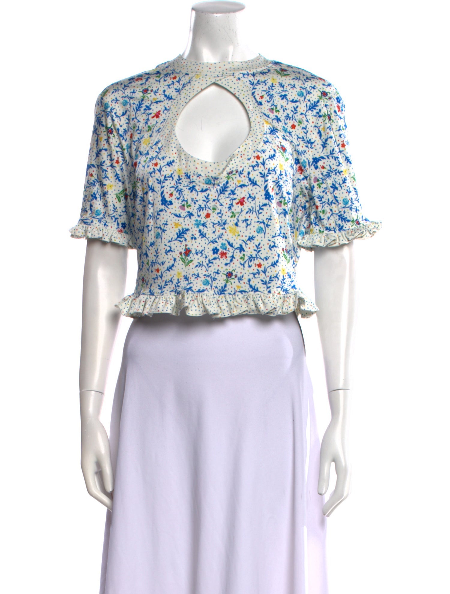 Paco Rabanne Floral Print Mock Neck Crop Top