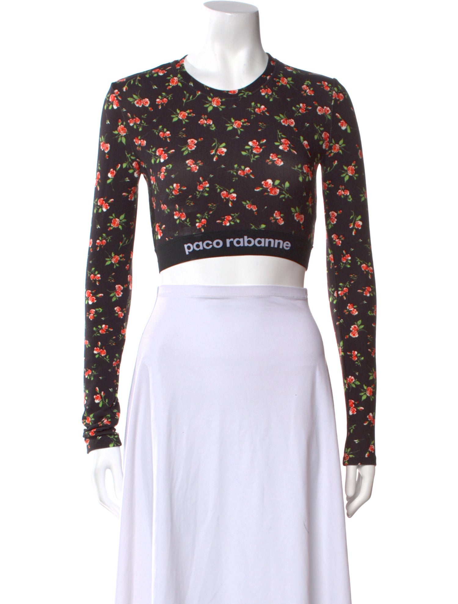 Paco Rabanne Floral Print Crew Neck Crop Top