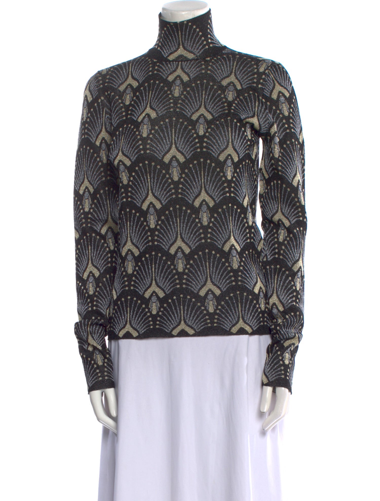 Paco Rabanne Printed Mock Neck Blouse