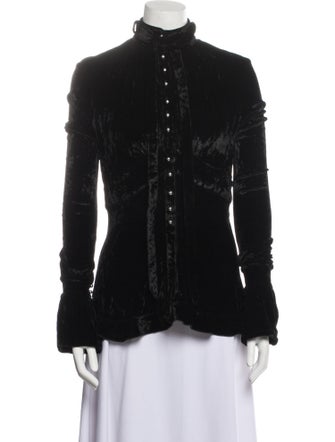 Paco Rabanne Mock Neck Long Sleeve Button-Up Top