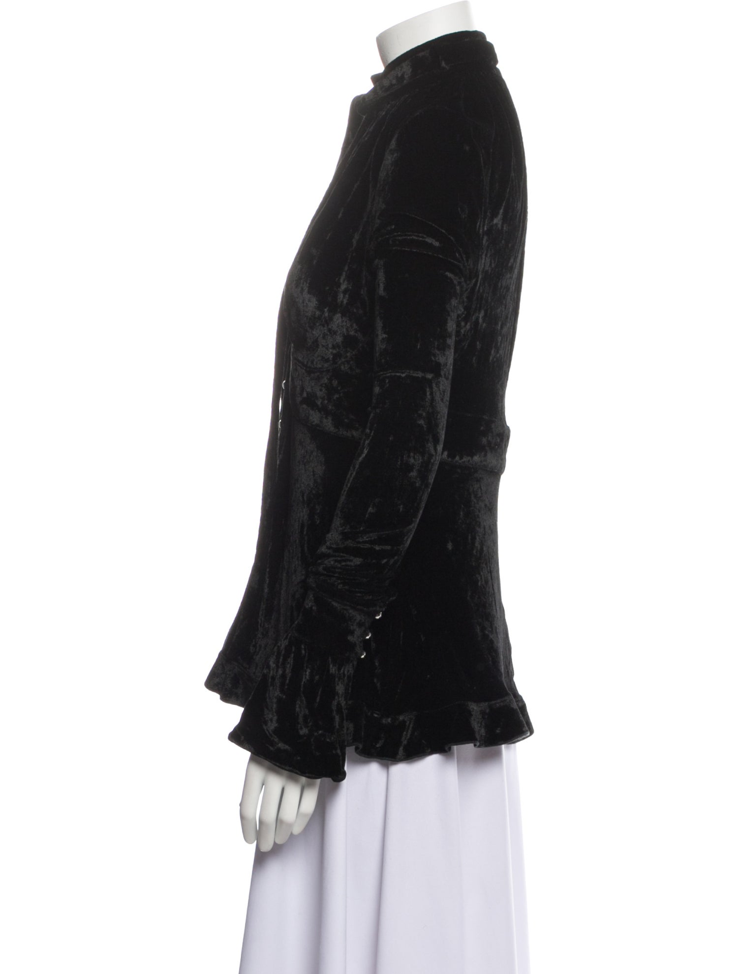 Paco Rabanne Mock Neck Long Sleeve Button-Up Top