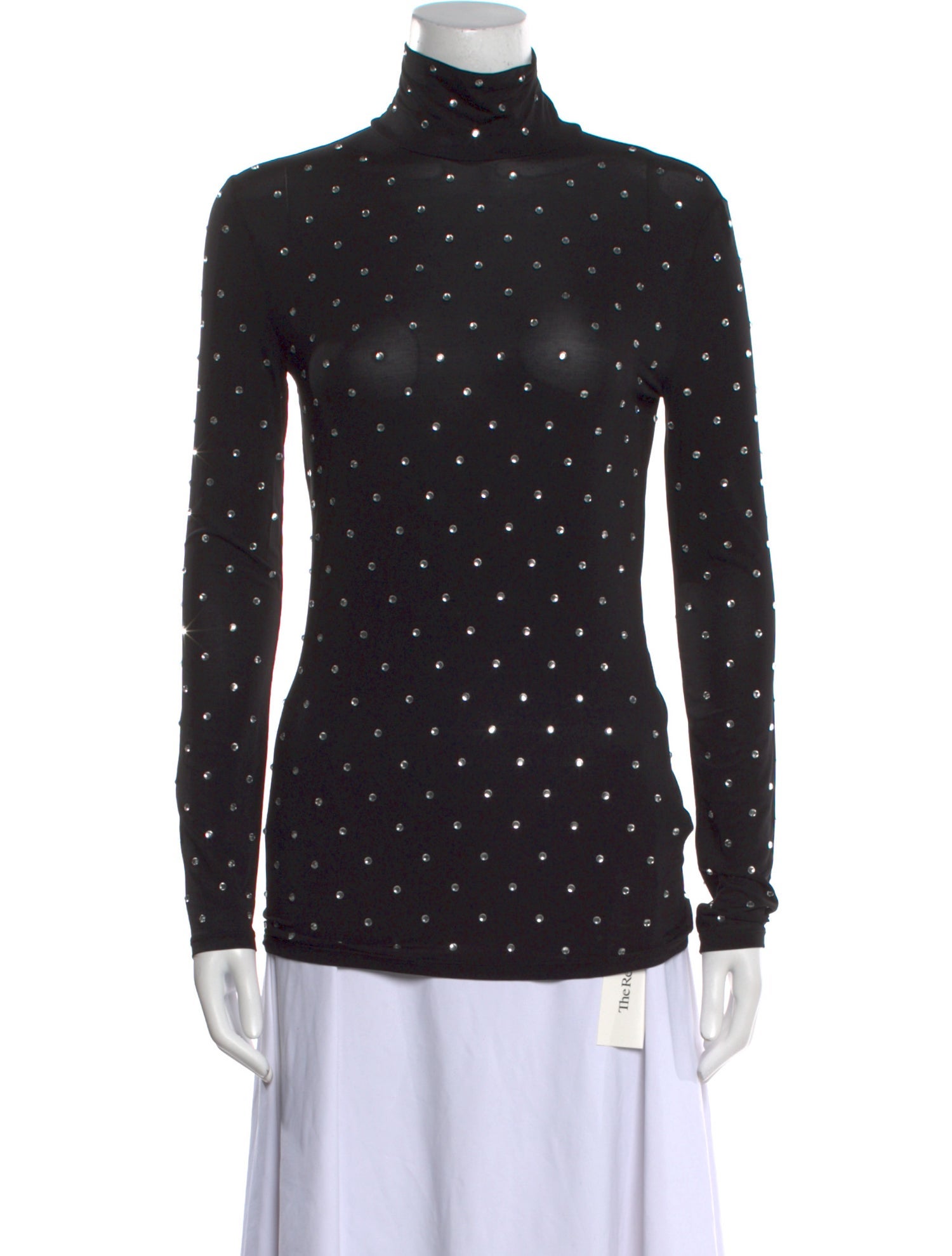 Paco Rabanne Polka Dot Print Turtleneck Button-Up Top