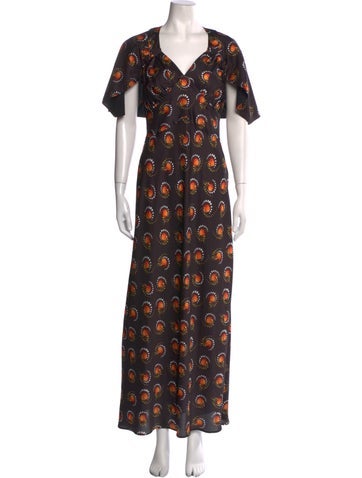 Paco Rabanne Dresses Floral Print Long Dress Us4, Fr36 | XXS