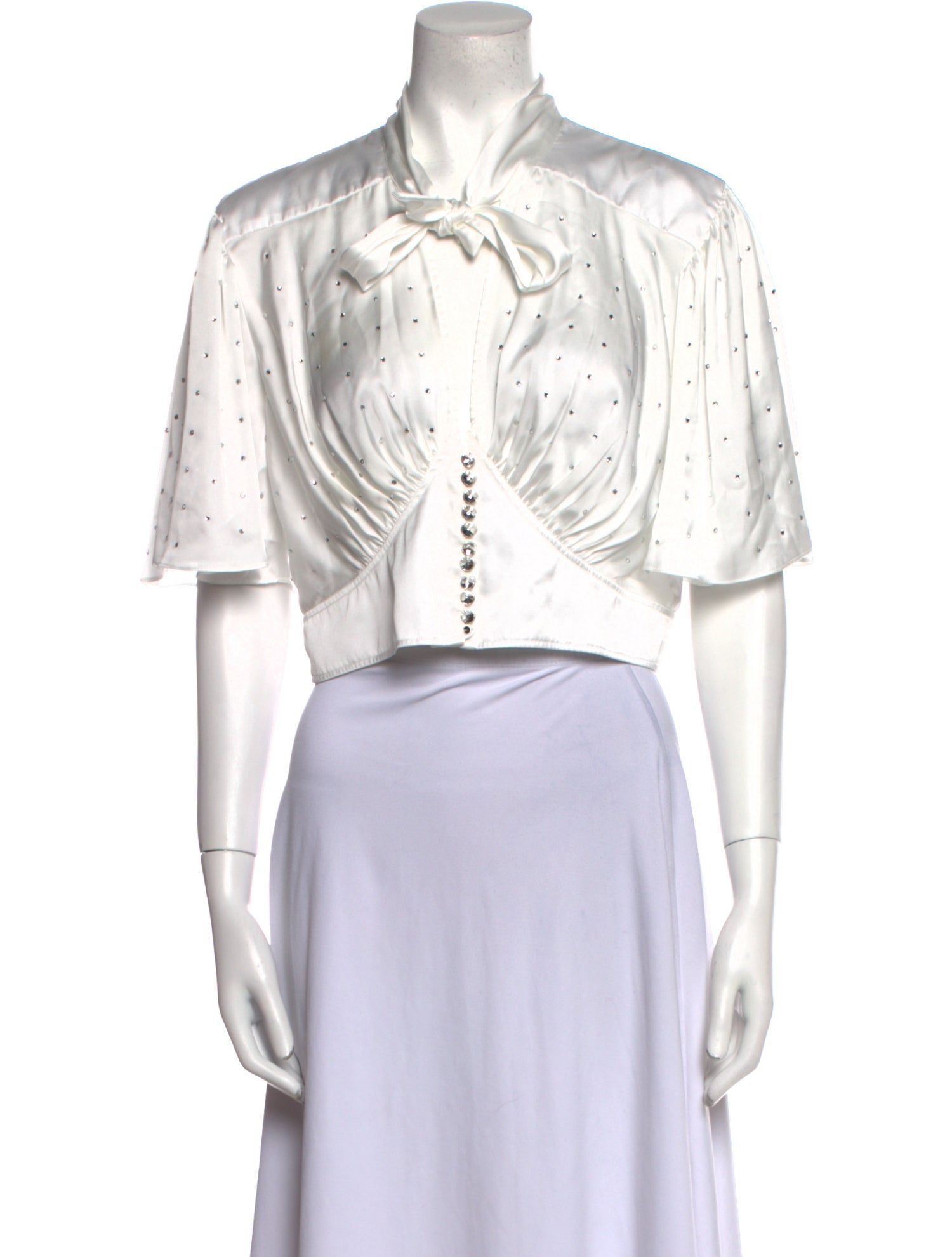 Paco Rabanne Tie Neck Short Sleeve Crop Top