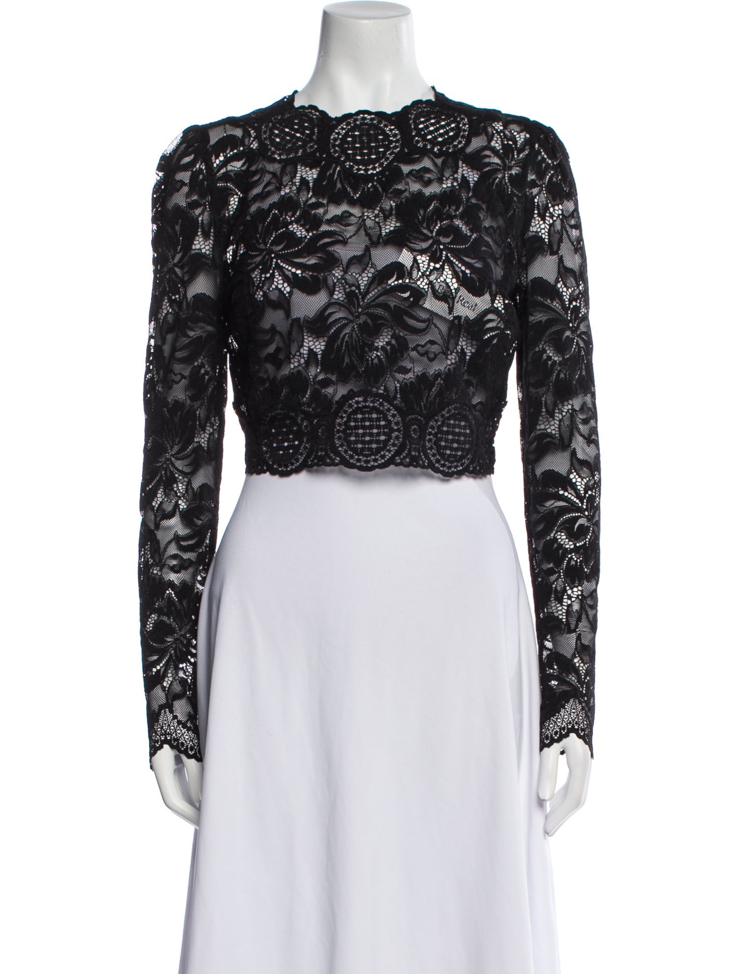 Paco Rabanne Lace Pattern Crew Neck Crop Top