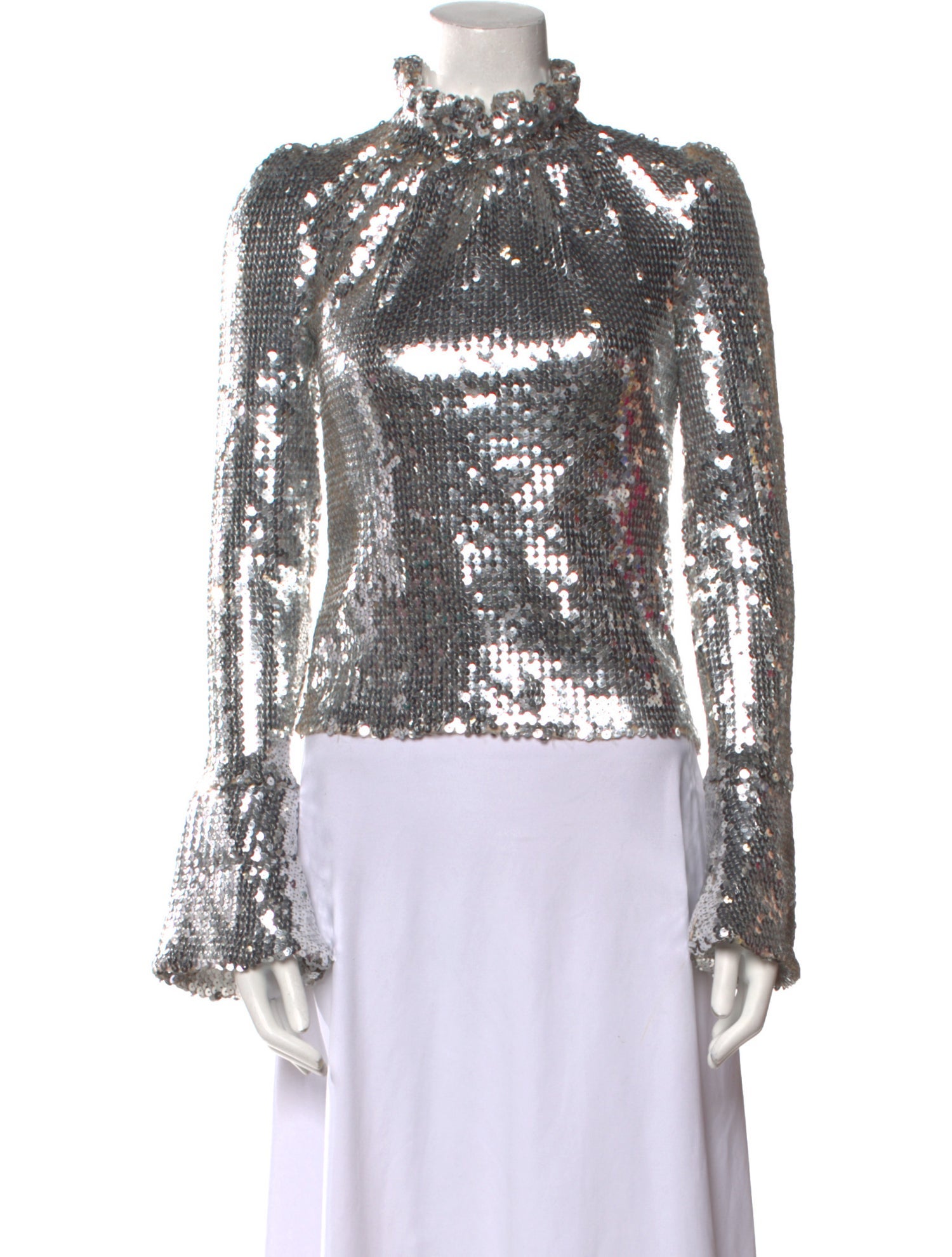 Paco Rabanne Mock Neck Long Sleeve Blouse