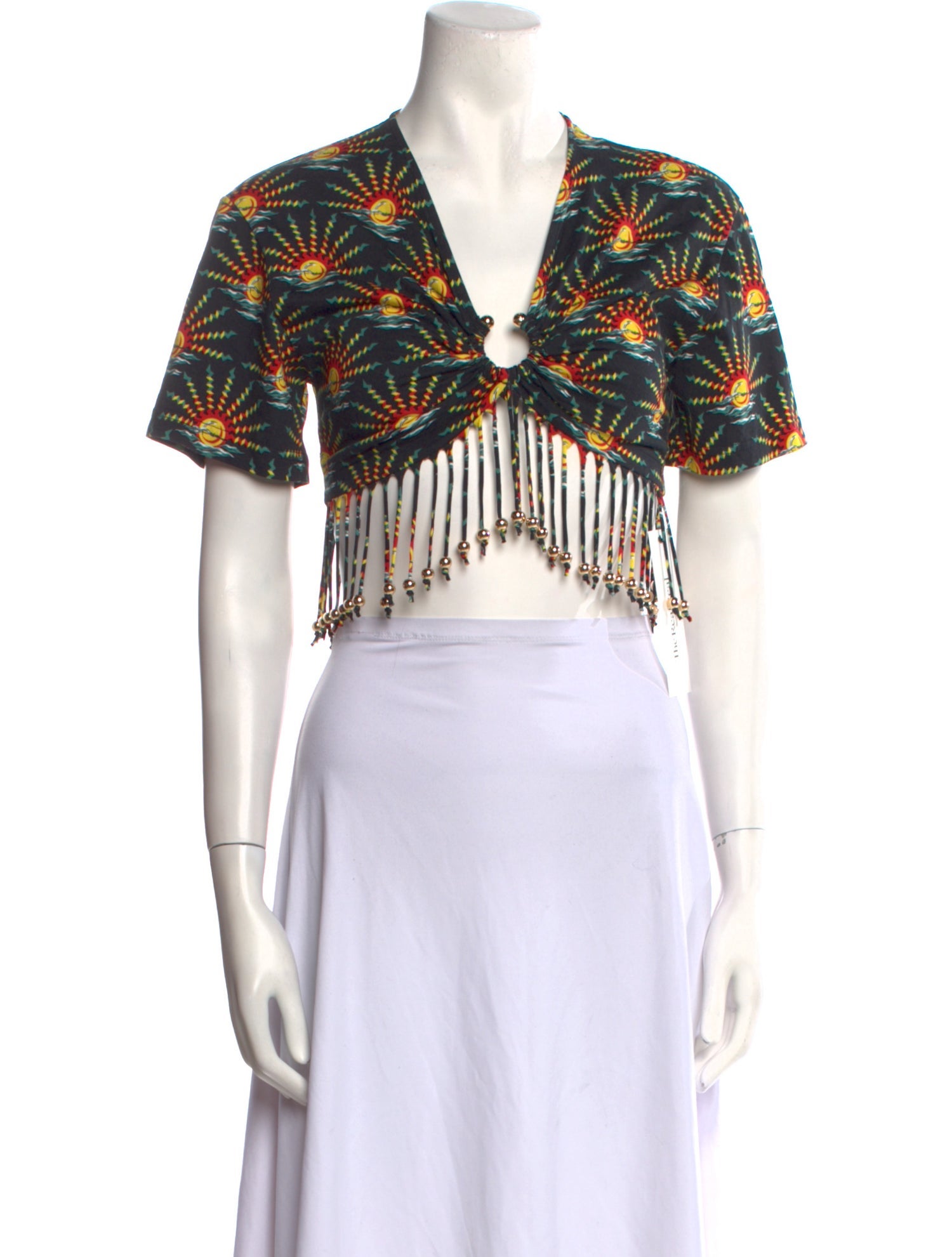 Paco Rabanne Printed V-Neck Crop Top