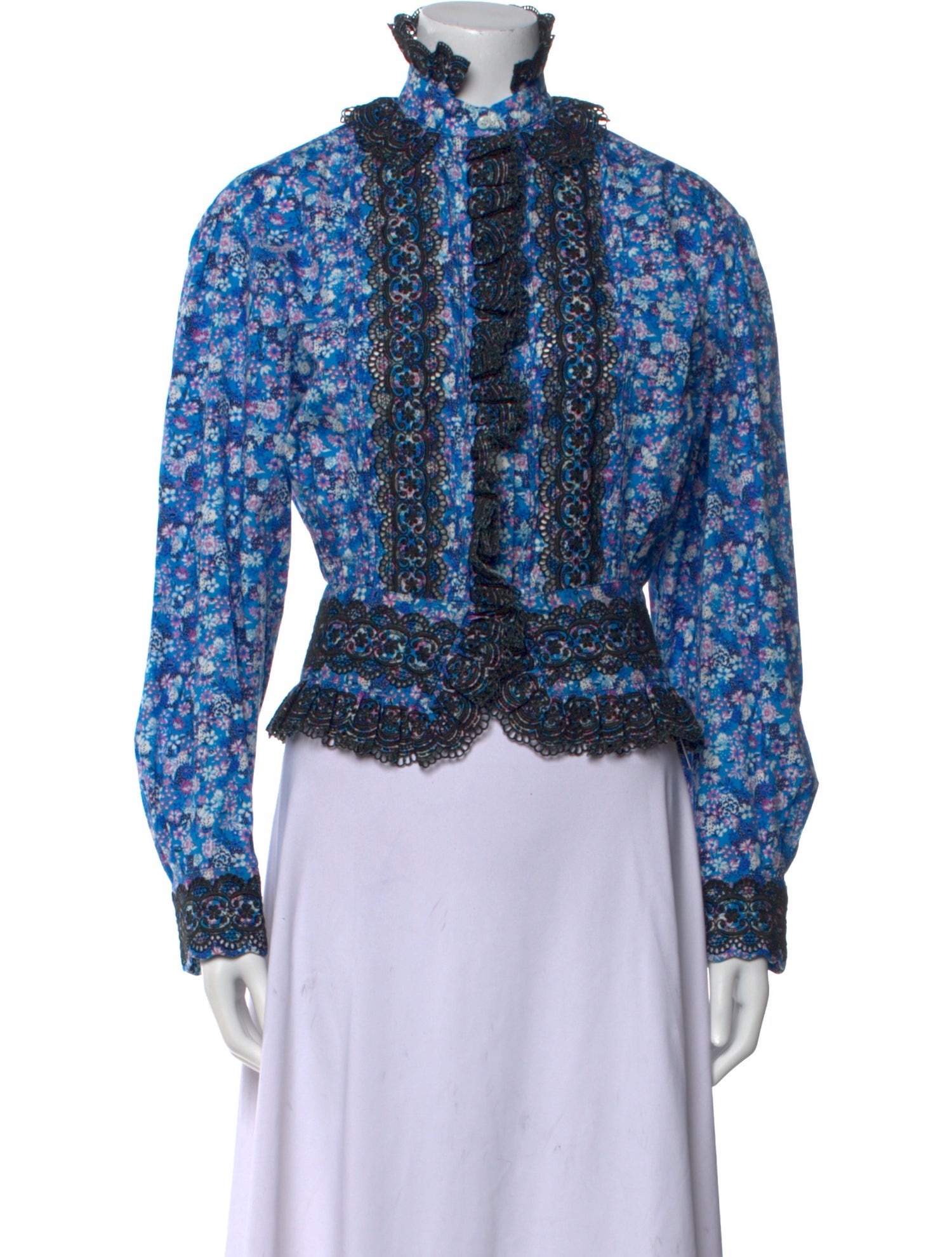 Paco Rabanne Floral Print Mock Neck Blouse