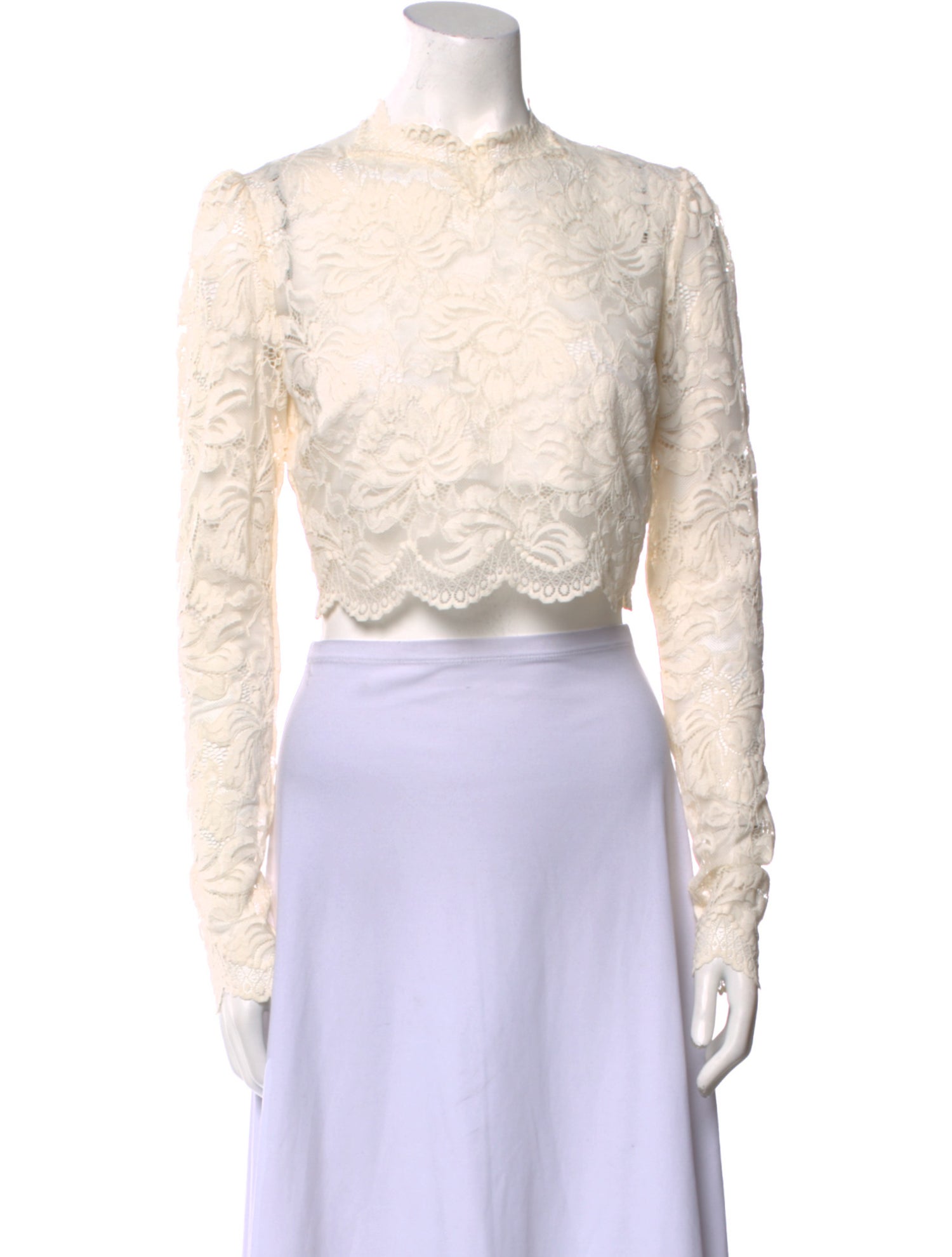 Paco Rabanne Lace Pattern Mock Neck Crop Top