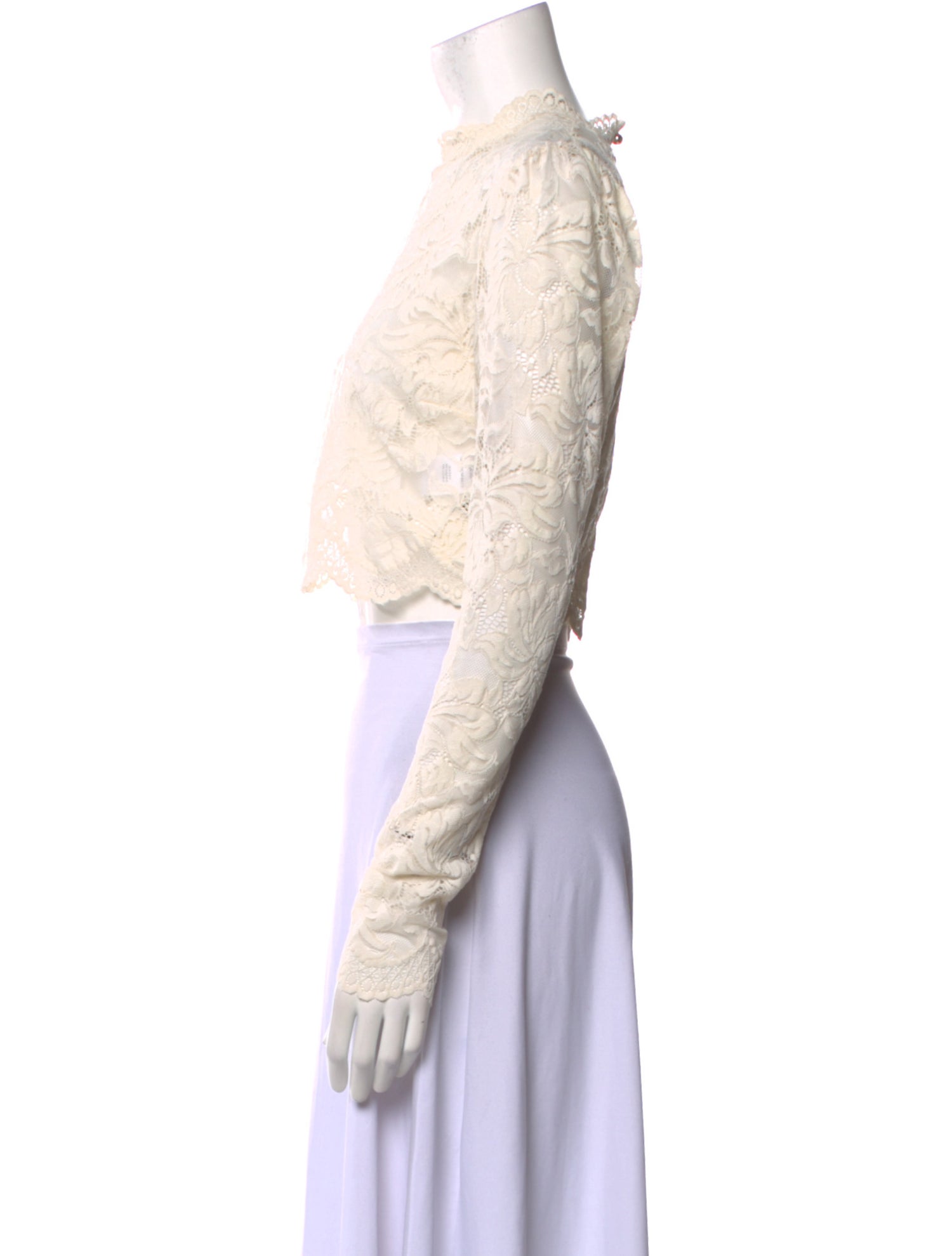 Paco Rabanne Lace Pattern Mock Neck Crop Top