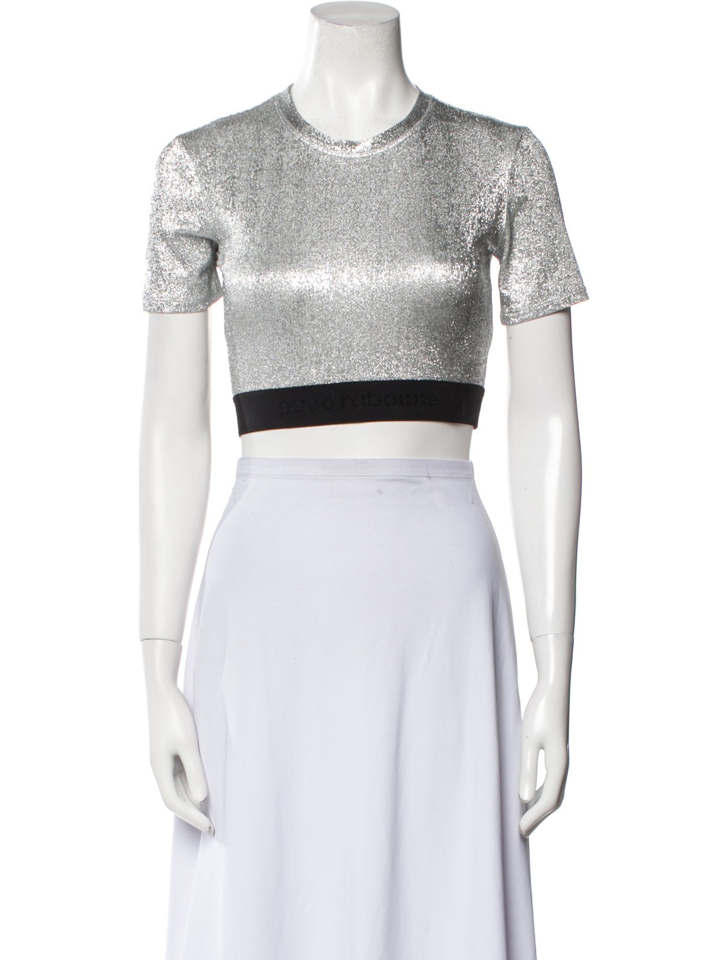 Paco Rabanne Colorblock Pattern Crew Neck Crop Top