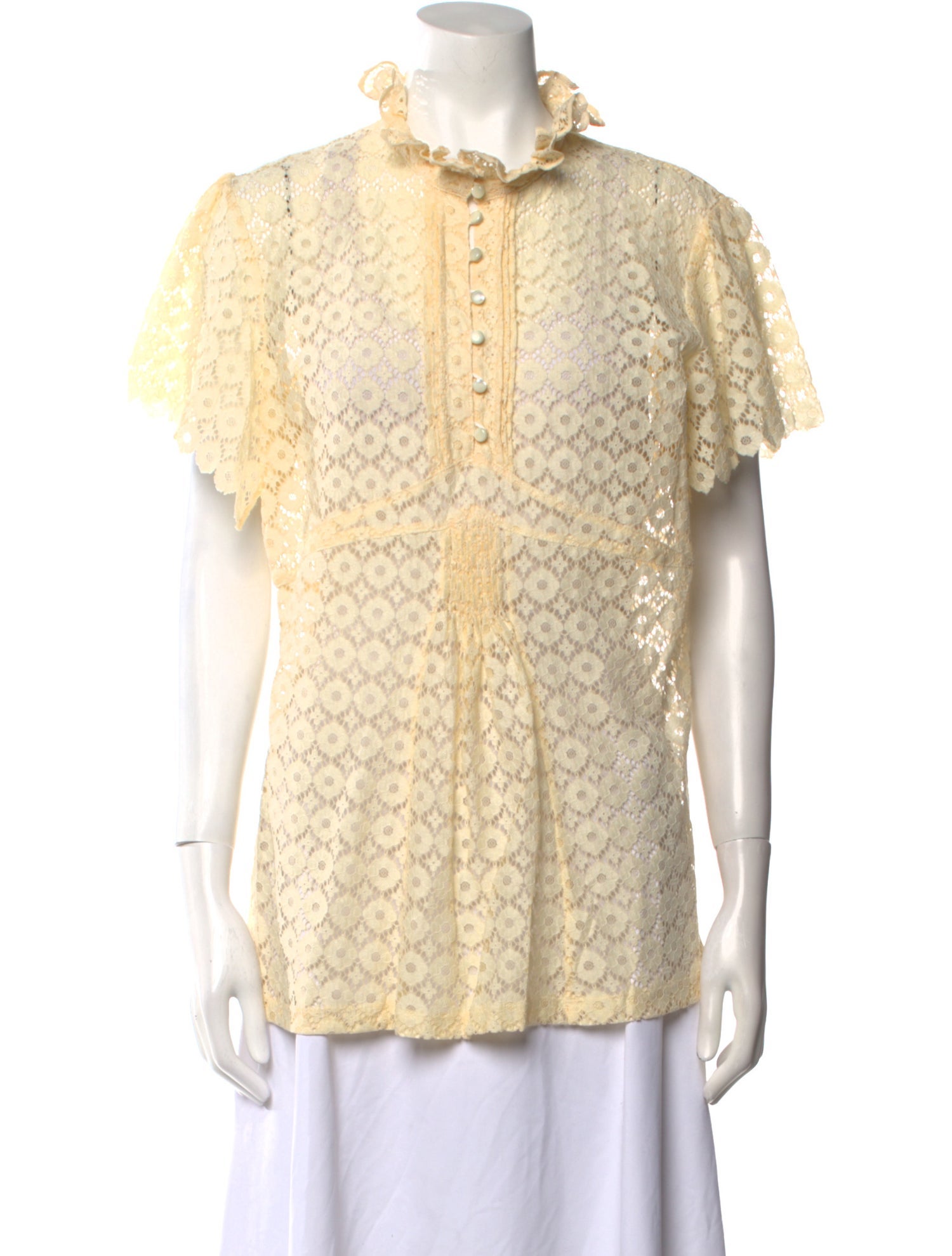 Paco Rabanne Lace Pattern Mock Neck Top