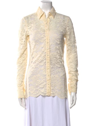 Paco Rabanne Lace Pattern Long Sleeve Button-Up Top