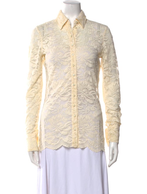 Paco Rabanne Lace Pattern Long Sleeve Button-Up Top